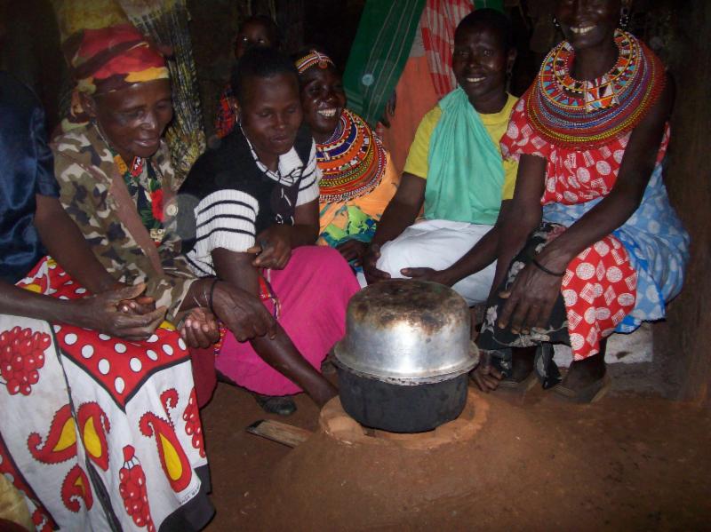  Energy Saving Devices: A Kuni Mbili Jiko cooking stove inside a Manyatta household as part of GBM's renewable clean energy solutions project in Samburu West Constituency. 