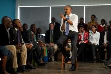 US President Barack Obama speaks during an event with representatives of Civil Society organisations at the Young African Leaders Initiative (YALI) Regional Leadership Center in Nairobi on July 26, 2015.